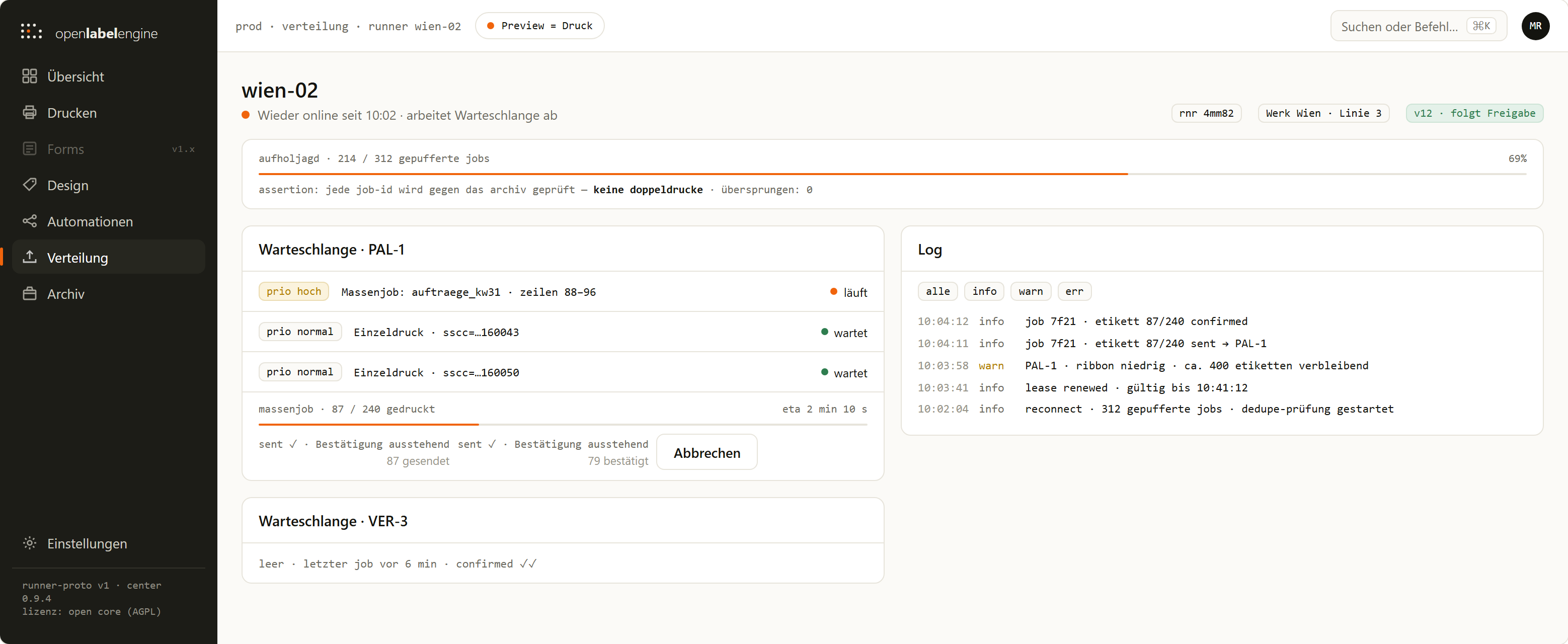 Runner catch-up mode showing buffered jobs being processed